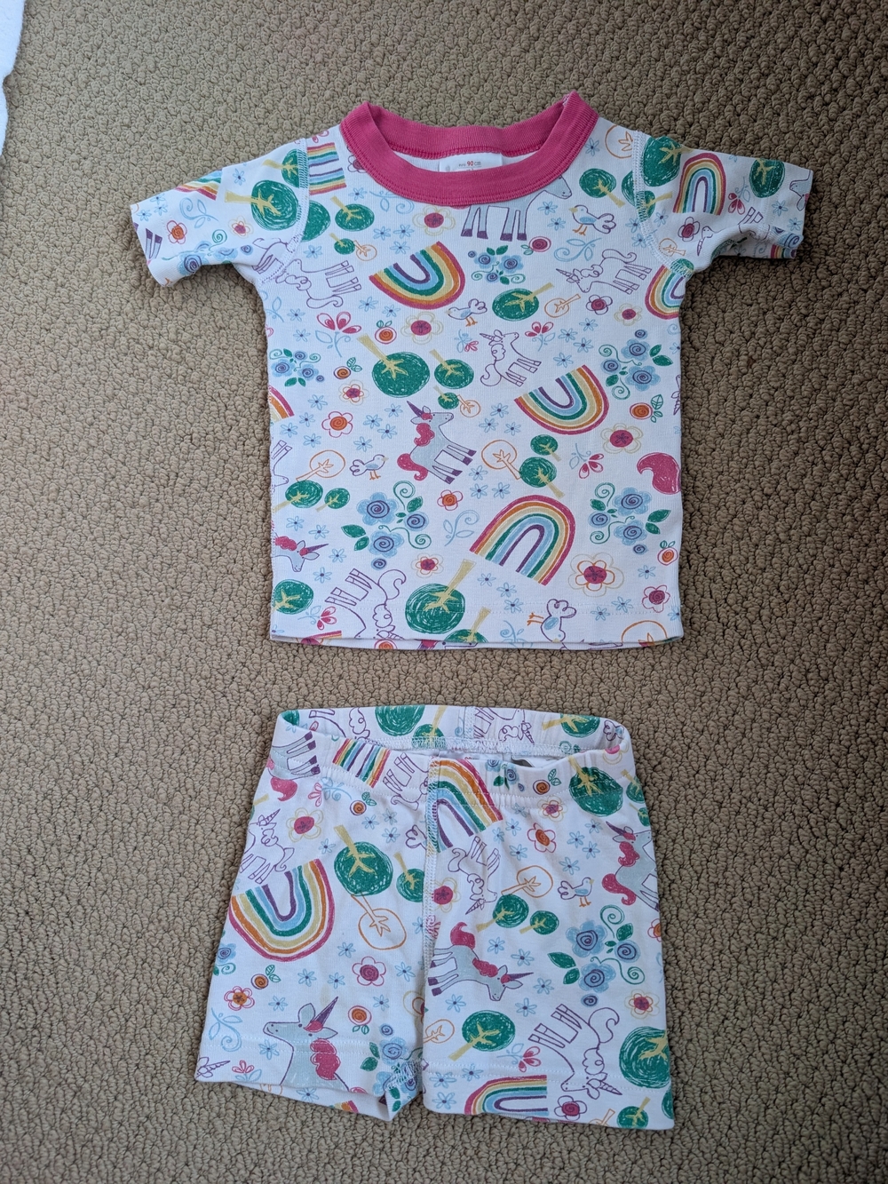 Hanna Andersson White Rainbow Unicorn Doodle Short Pajama Set US SZ 3